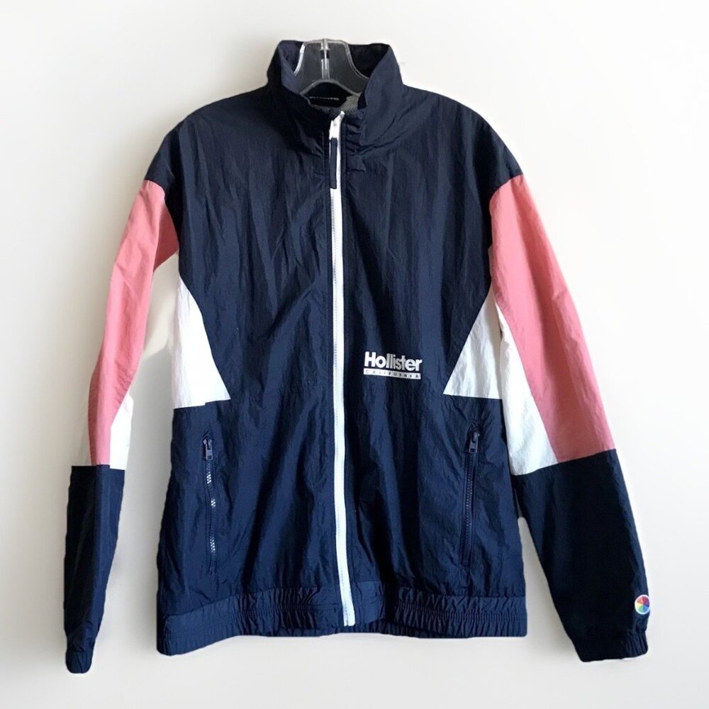 Vtg HOLLISTER CO-OP California Windbreaker Jacket‎ Womens Small Blue Pink Zip Up